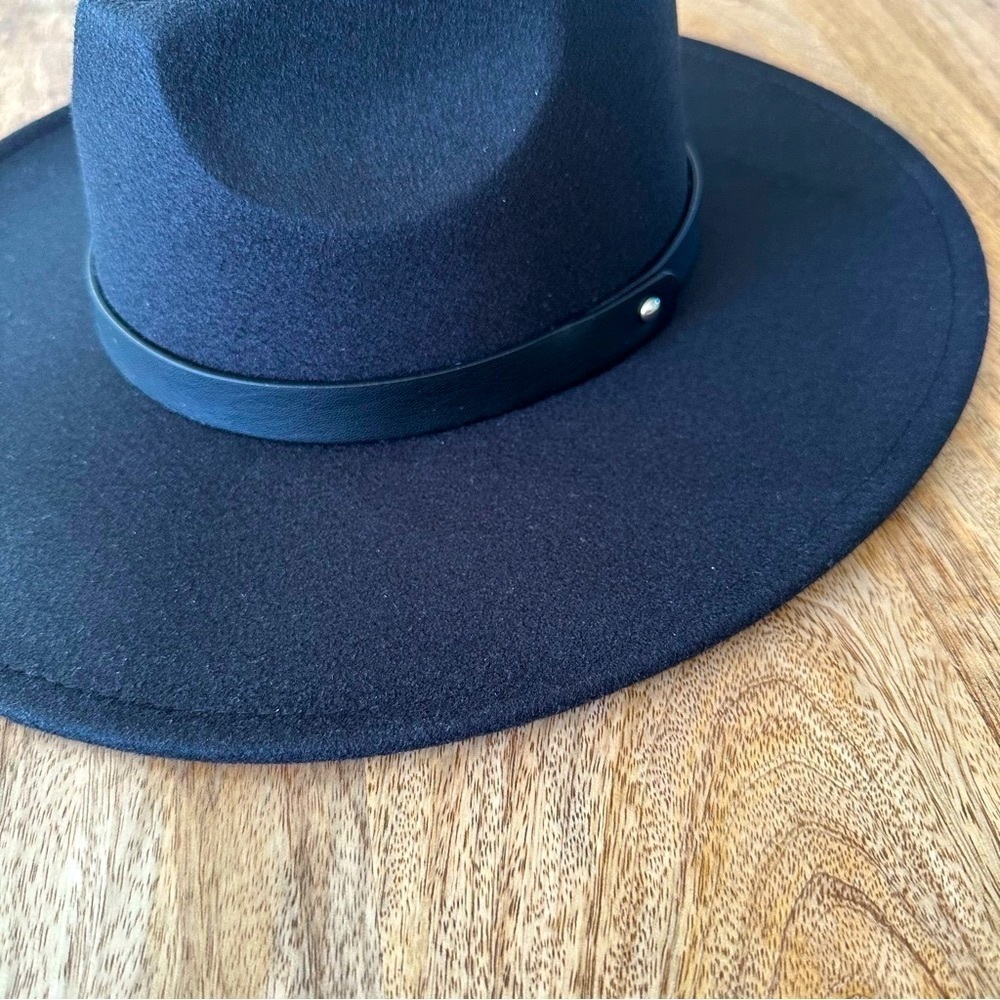 Faux Leather Band Fedora | Onyx - Picture 2 of 3
